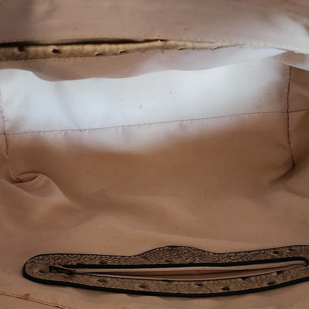Tan Ostrich-Textured Satchel with Gold Hardware - Picture 4 of 5